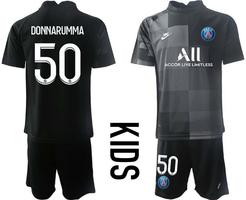 Youth 2021-2022 Club Paris St German black goalkeeper #50 Soccer Jersey